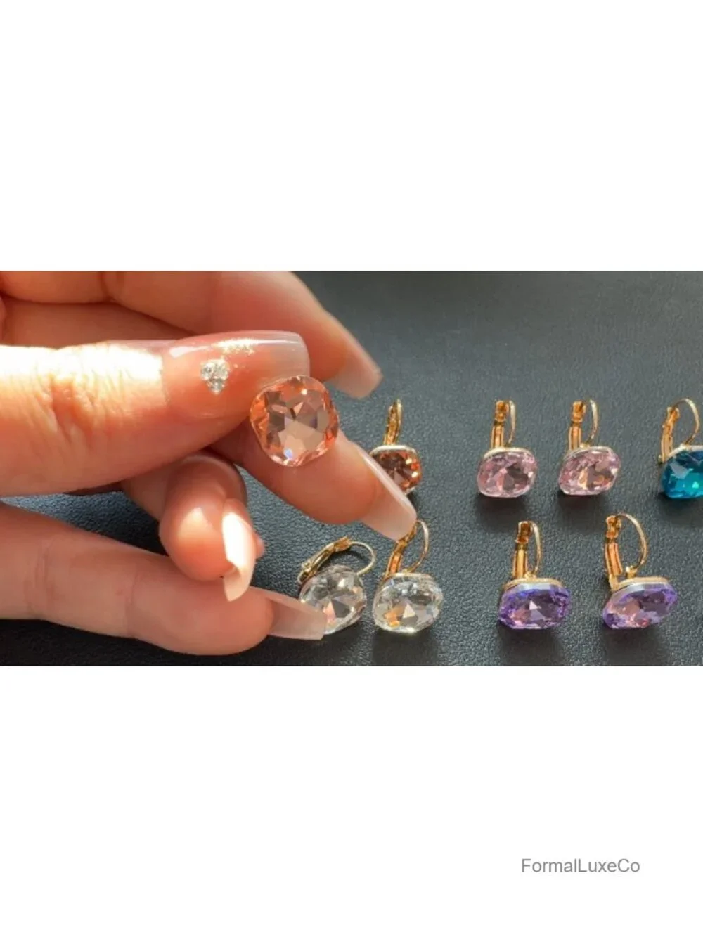 Crystal Square Leverback Earrings Dangle Drop for Brides Women Wedding Jewelry